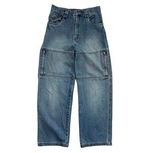 Vintage Fubu Womens Y2K Cargo Wide‎ Leg Jean Medium Wash Size 8 Streetwear